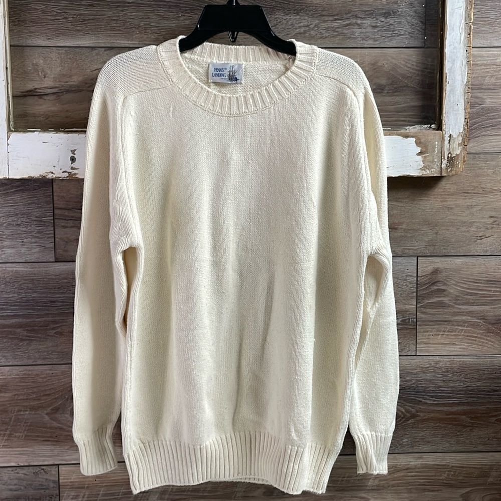 Penns Landing Men’s Crew Neck Sweater, Size XL, Cream